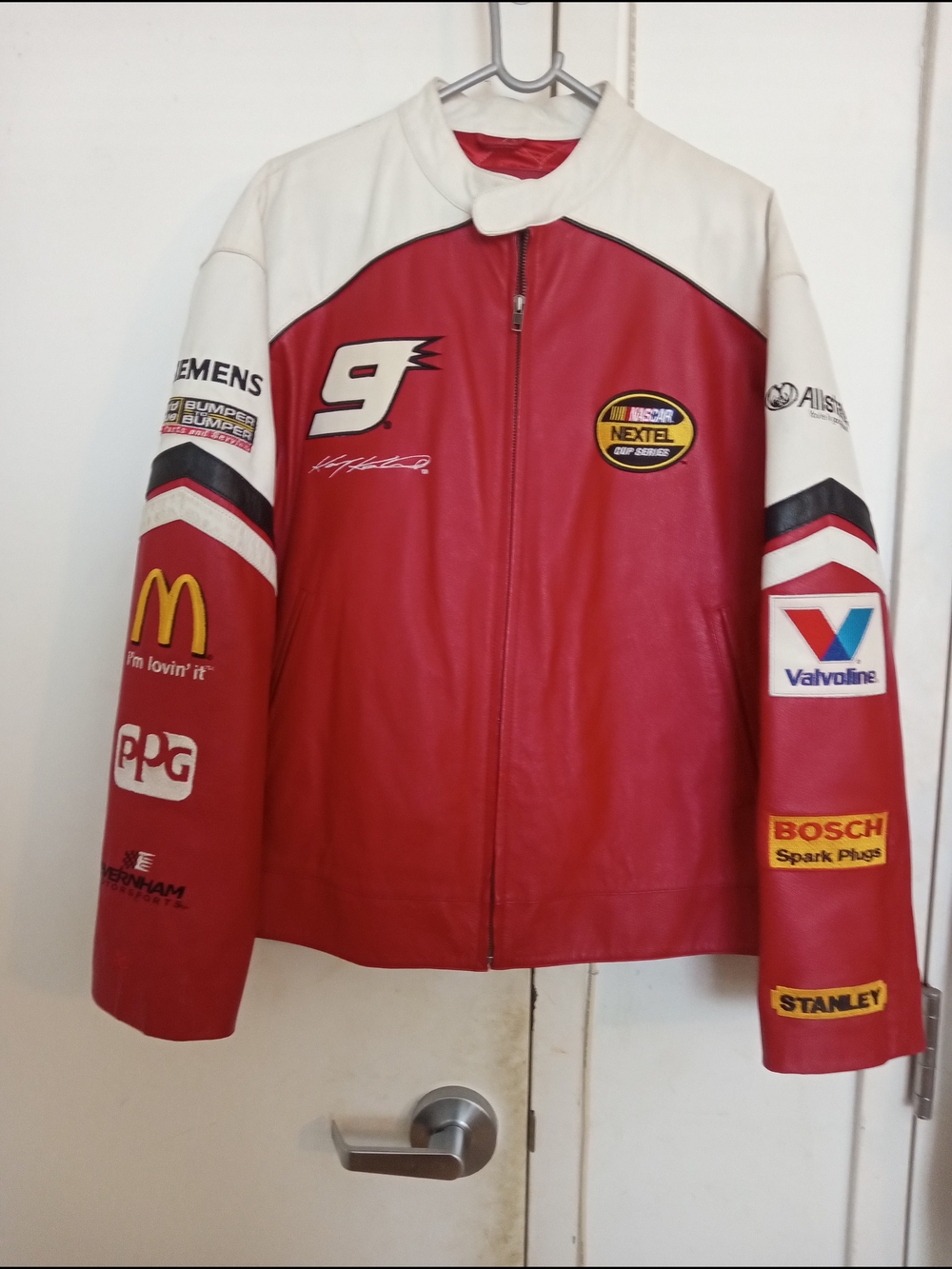 Red and White Racing Leather Jacket - Brand: